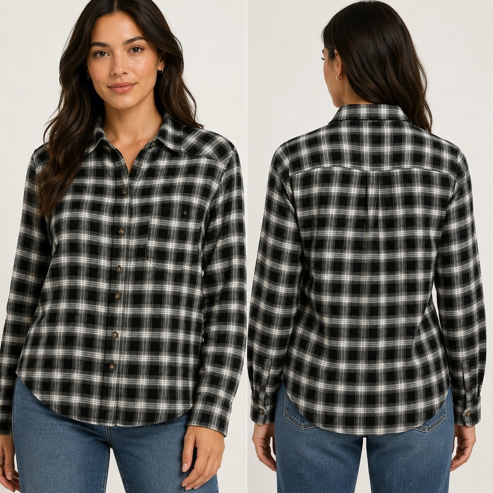 Hollister Black White Plaid Button Down Shirt Long Sleeve Viscose Blend Small